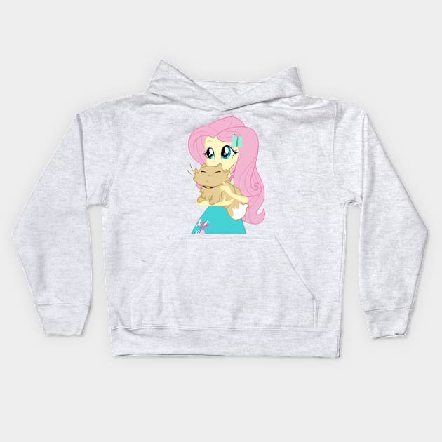 Fluttershy with a cat Kids Hoodie by CloudyGlow